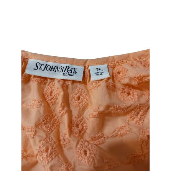 ST. JOHN BAY Cotton Eyelet Top Blouse Plus 3X Peach Orange Comfort Vacation Trip - Picture 3 of 7